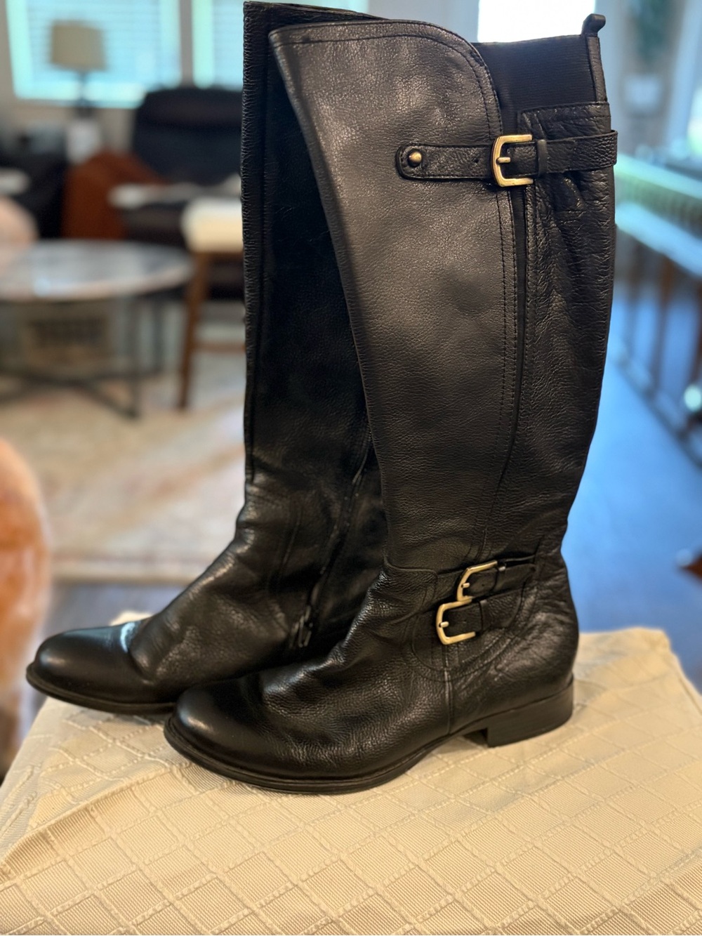 Naturalizer Black Leather Over-the-Knee Buckle Boots